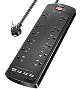 Power Strip , Nuetsa Surge Protector with 12 Outlets and 4 USB Ports, 6 Feet Flat Plug Extension ...