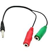 Red and Green 3.5mm Audio Splitter Cable, Male to 2 Female Adapter, Headphone Mic Y Cable, Earpho...