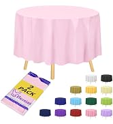 Hereisa Premium Blush Pink Plastic Table Cloth Disposable (2 Pack) Round Tablecloth (84in) Party ...