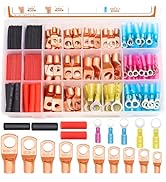 mankk 180PCS Copper Wire Lugs AWG 2 4 6 8 10 12 14 16 Gauge Battery Terminal Connectors Battery C...