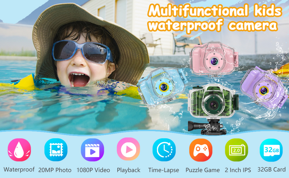 Kids Camera Waterproof Boys Girls Toys 3-12 Year Old Christmas Birthday Gifts