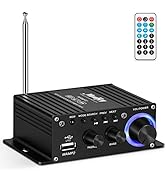 Moukey Mini amplifier home audio Bluetooth 5.0 for speakers- 50W 2 Channel Power Audio Receiver F...