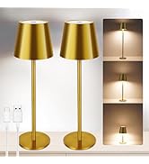 Gold Cordless Table Lamp Set of 2 - 8-20 Inches Adjustable Height, 5000mAh Rechargeable Battery L...