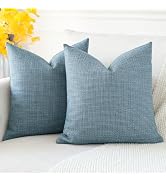OTOSTAR Pack of 2 Throw Pillow Covers 24x24 Inch Linen Blue Pillowcases Farmhouse Decorative Soli...