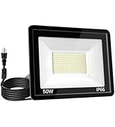 CowySun 50W LED Flood Light Outdoor 6500K Daylight White,12000LM Super Brighter LED Work Light,IP...