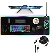 Mouse Pad with Wireless Charging, Large Desk Mat RGB Gaming Mousepad, 10 Light Colors LED Gaming ...