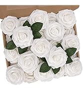 N&T NIETING White Artificial Flowers, 25pcs Fake Flowers with Stems for DIY Wedding Bridesmaid Br...