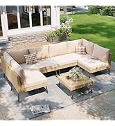 Aoxun Outdoor Patio Furniture Set, 7-Piece Wicker Patio Conversation Set Seactional Sofa with Wat...