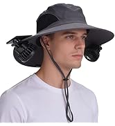 EINSKEY Solar Powered Fan Hat, UPF50+ Wide Brim Bucket Hat with Ultralight Clip-On Fans for Outdo...