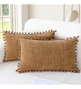 CaliTime Throw Pillow Covers Decorative 20 X 12 Inches Pack of 2 Cozy Solid Dyed Soft Chenille Cu...