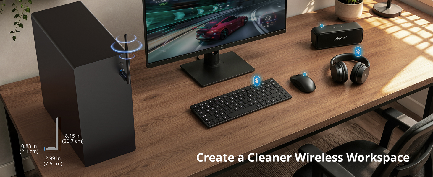 Clean Desktop Setup with Wireless Bluetooth Devices for Organized Workspace