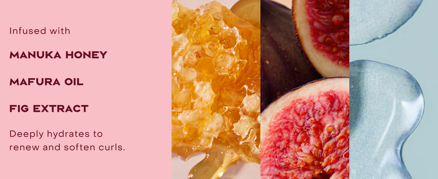Image of formula infusion ingredients: manuka honey, mafura oil, and fig extract.