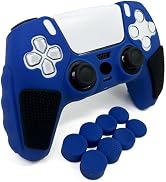 HLRAO Anti-Slip Blue PS5 Controller Skin,Soft Thicken Studded Protective Silicone Cover Skin Grip...