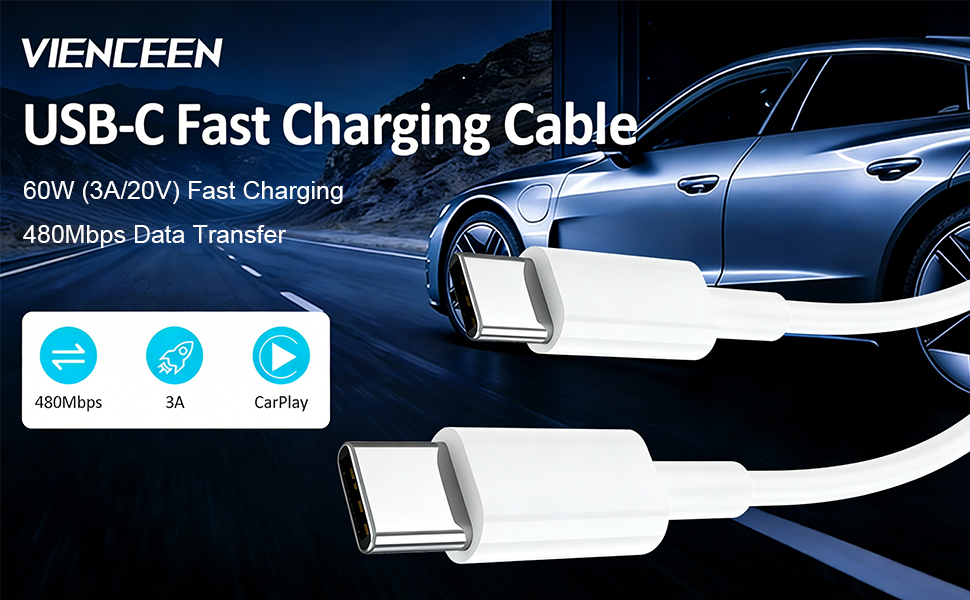 white carplay usb-c to usb-c cable