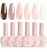 MelodySusie Nude Brown Gel Nail Polish Set - 6 Colors Milky Beige Neutral Pink Soak Off UV LED Ge...