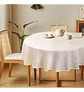 Karseteli Natural Linen Round Tablecloth, Slubby Textured Fall Lightweight Table Cloth 60 Inch, W...