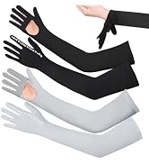 Qeedy 2 Pairs UV Protection Gloves Full Arm Sunblock Gloves with Ventilation Holes, Summer Sun Pr...