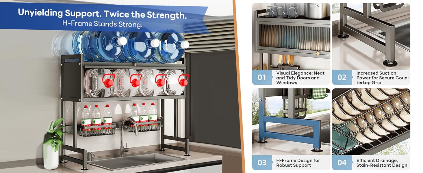High-Capacity Over the Sink Dish Drying Rack with Cover