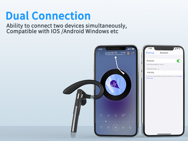 The Bluetooth headset can be paired with 2 Bluetooth devices at the same time.