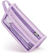 Four Candies Grid Mesh Pencil Case with Handle and Zipper, Clear Double-layer Pencil Pouch Marker...