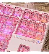mintcaps Crystal Clear Keyboard Keycaps Transparent PC Cherry Profile Pink Keycap Set 114 Keys Sh...