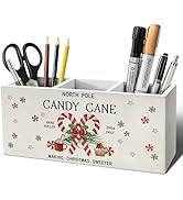 ELMCH Christmas Desk Decor Pen Pencil Holder, Christmas Coffee Bar Decor Wood Desk Organizer and ...