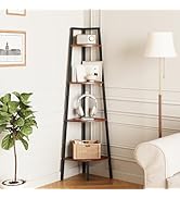 Yoobure 4-Tier Corner Bookshelf with Metal Frame - Ladder Display Shelf for Bedroom and Living Ro...