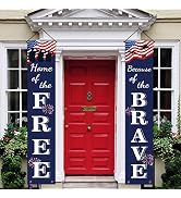 American Flag Patriotic Porch Sign Hanging Banner - Patriotic Party Decor Supplies for 4th of Jul...