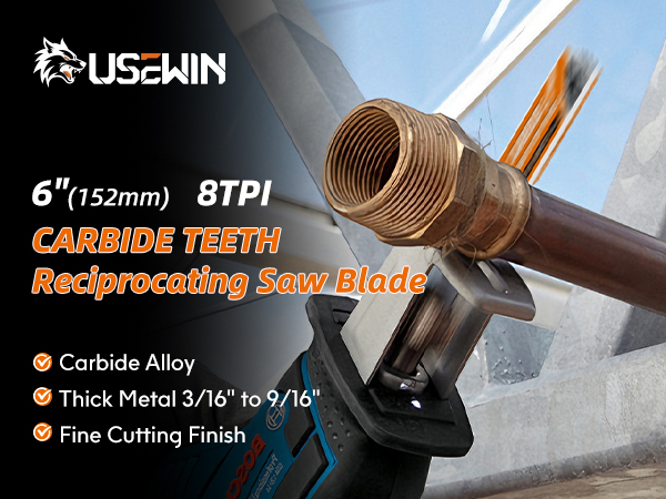 USEWIN 3 Pack Carbide Reciprocating Saw Blades, 6 Inch 8 TPI Metal Blades