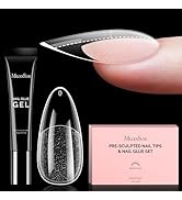 MelodySusie Medium Almond Gel Nail Tips Kit-300PcsPre-Building Apex Fake Nail Tips 20g Solid Nail...