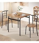 VECELO 3 Piece Dining Table &amp; Chairs Set for 2, Metal and Wooden Square Kitchen Dinette Set for S...