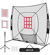 BAGAIL 7x7 ft Baseball &amp; Softball Practice Net with Bow Frame for Batting, Hitting, Pitching, Por...