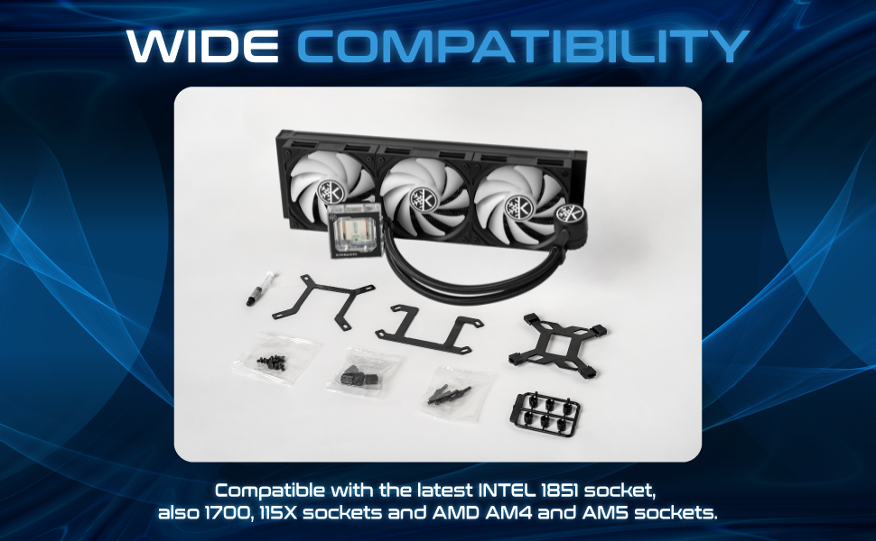 This AIO has powerful pump with 4500±200 RPM peak speed. It is wide compatible with Intel, ADM CPU