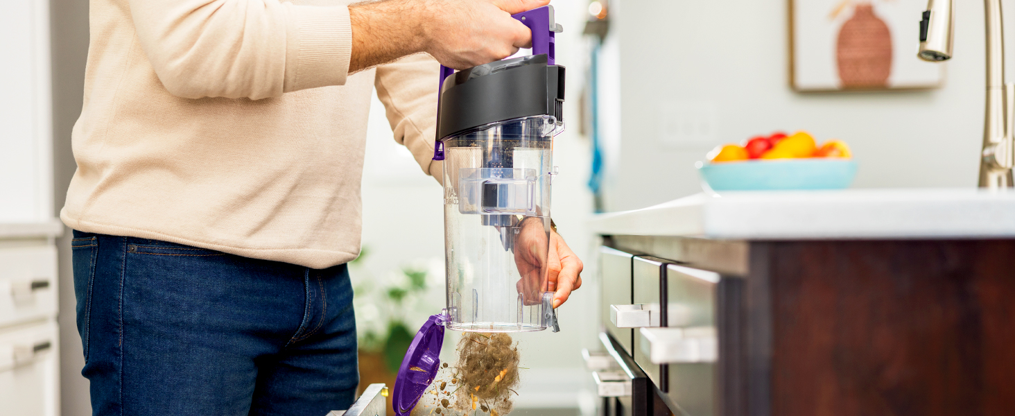 Emptying the dirt tank is as easy as pushing a button!