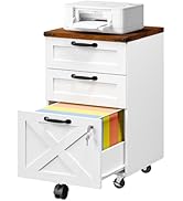 HOOBRO 3 Drawer File Cabinet with Lock, Mobile Farmhouse Filing Cabinet for A4/Letter Size, Under...