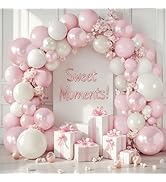 Pink and White Balloons Arch Kit, Double Stuffed Pearl Pink White Sand Balloons Light Pastel Pink...