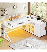 SEDETA L Shaped Gaming Desk, 63" Lx27.6 W Computer Desk with 4 Drawers &amp; Display Cabinet, Executi...