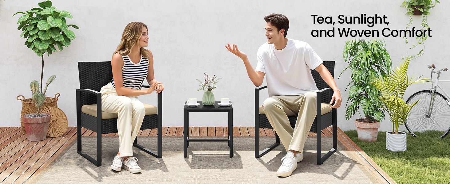 3-Piece Patio Set Rattan Chairs &amp; Table 