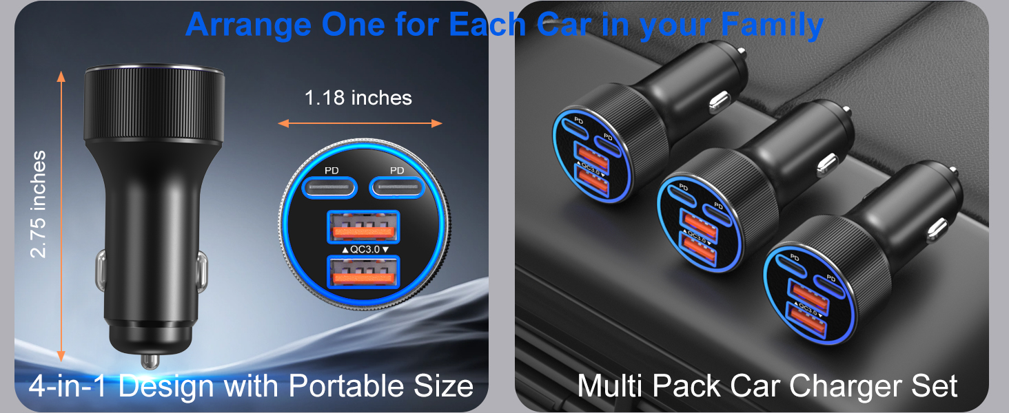 usb-c-car-charger-pack-bundle-wholesale suitable for familes have more than one car