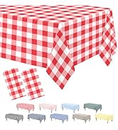 Kopokita 2 Pack Red Gingham Tablecloth, 54 x 108 Inches Red and White Checkered Tablecloths Plast...
