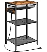 HOOBRO Tall End Table with Charging Station, Industrial Telephone Table with Adjustable Metal Sto...
