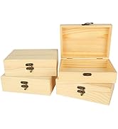DAJAVE 4 Pack Unfinished Wooden Box, 7x5x2 Inch Wooden Box with Hinged Lid, Small Natural Pine Wo...