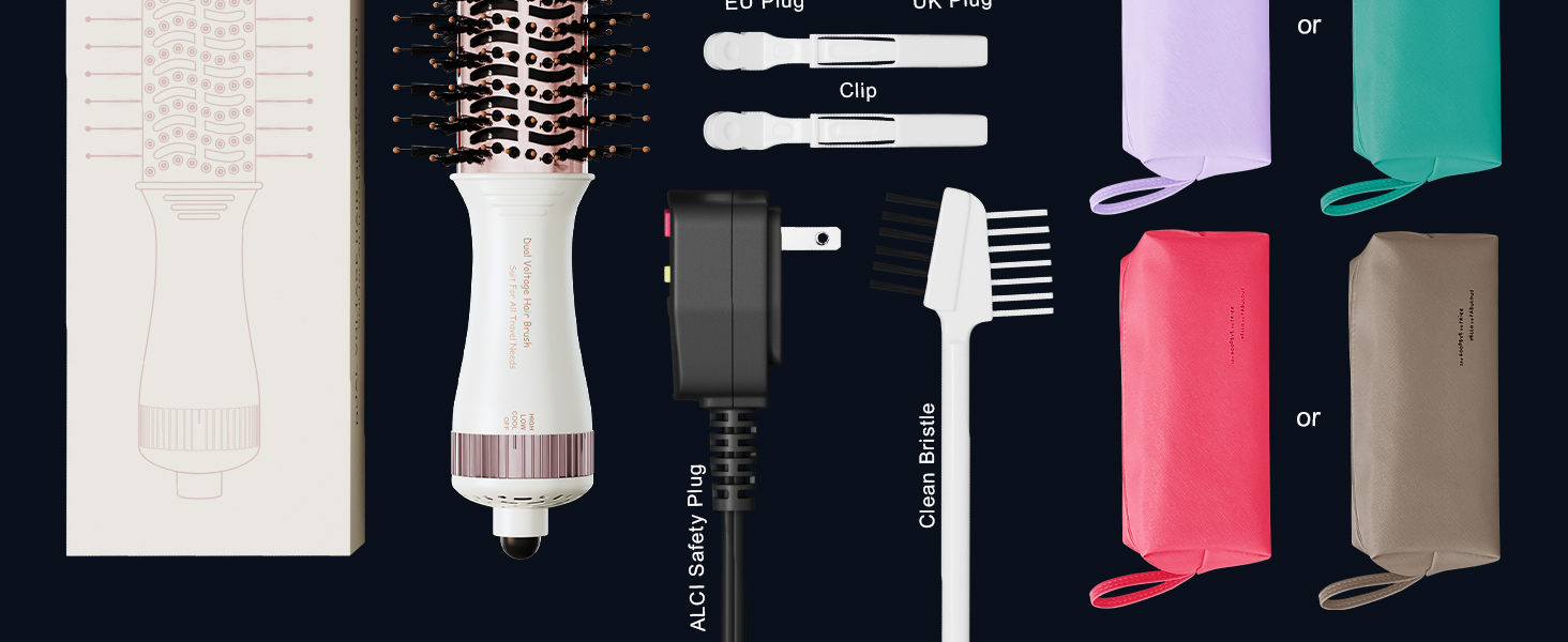 Travel Dual Voltage Hair Dryer Brush 110v~240v Accessories
