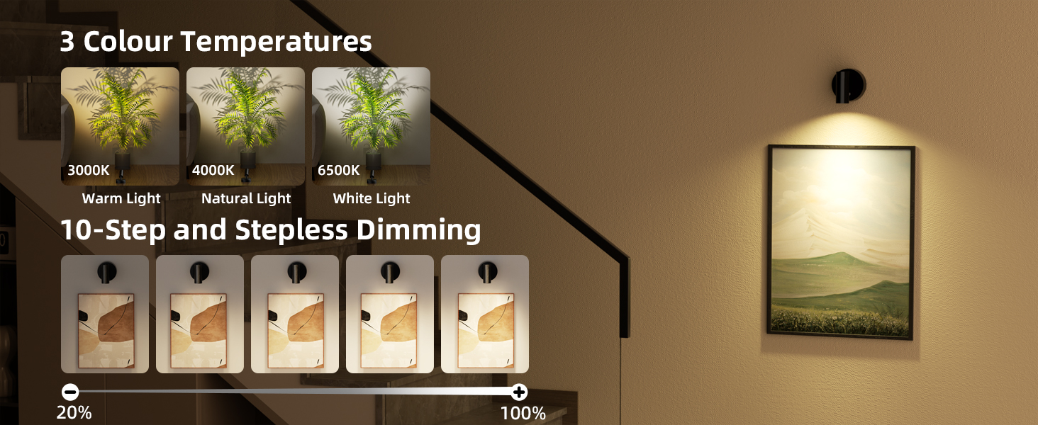 350° Rotate Uplights Indoor with 3 Colors &amp;amp;amp; Dimmable