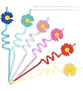 Redvigh Reusable Daisy Straws 24PCS, Plastic Spiral Straw Party Favors Supplies Drinking Straws f...