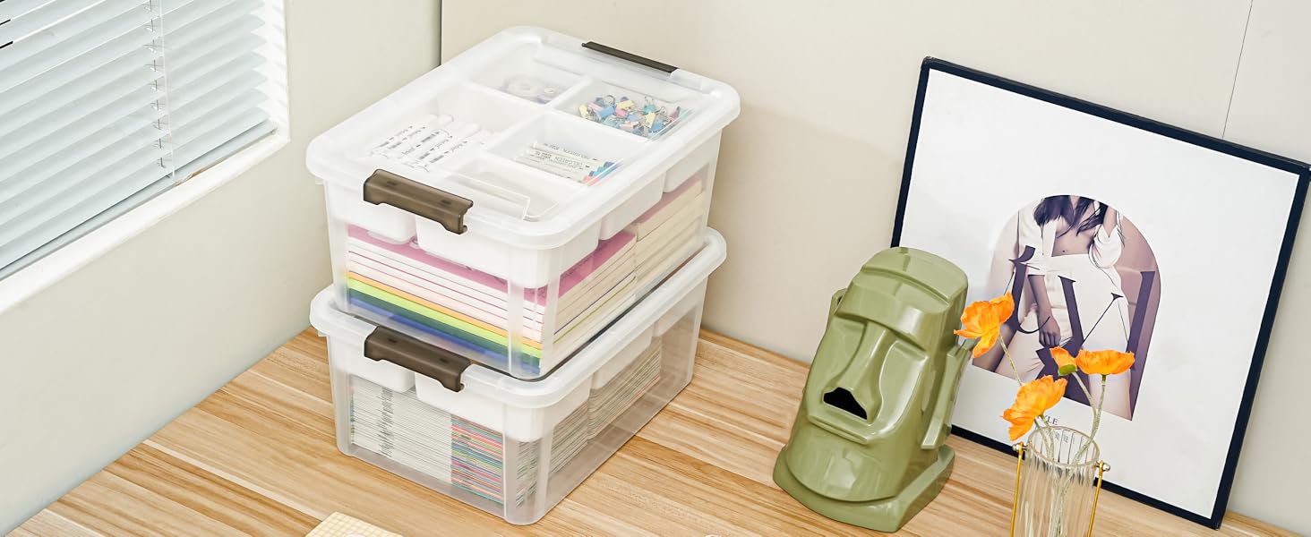 Plastic Storage Box with Removable Tray Craft Organizers and Storage Clear Storage Container
