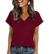 Zeagoo Womens Summer Tops Rolled Short Sleeve V Neck Shirts Casual Dressy Business Work Blouses O...