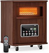 Oylus Infrared Space Heater for Indoor Use - 1500W Portable Box Heater with Wood Cabinet, Remote ...