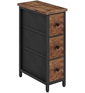 CHOEZON Narrow Side Table with 3 Fabric Drawers, Industrial Slim Bedside Table for Small Spaces, ...