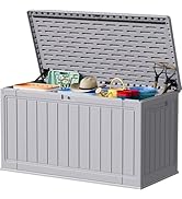Devoko 160 Gallon Double-Wall Deck Box with Divider, Side Handles, Resin Outdoor Large Storage Bo...